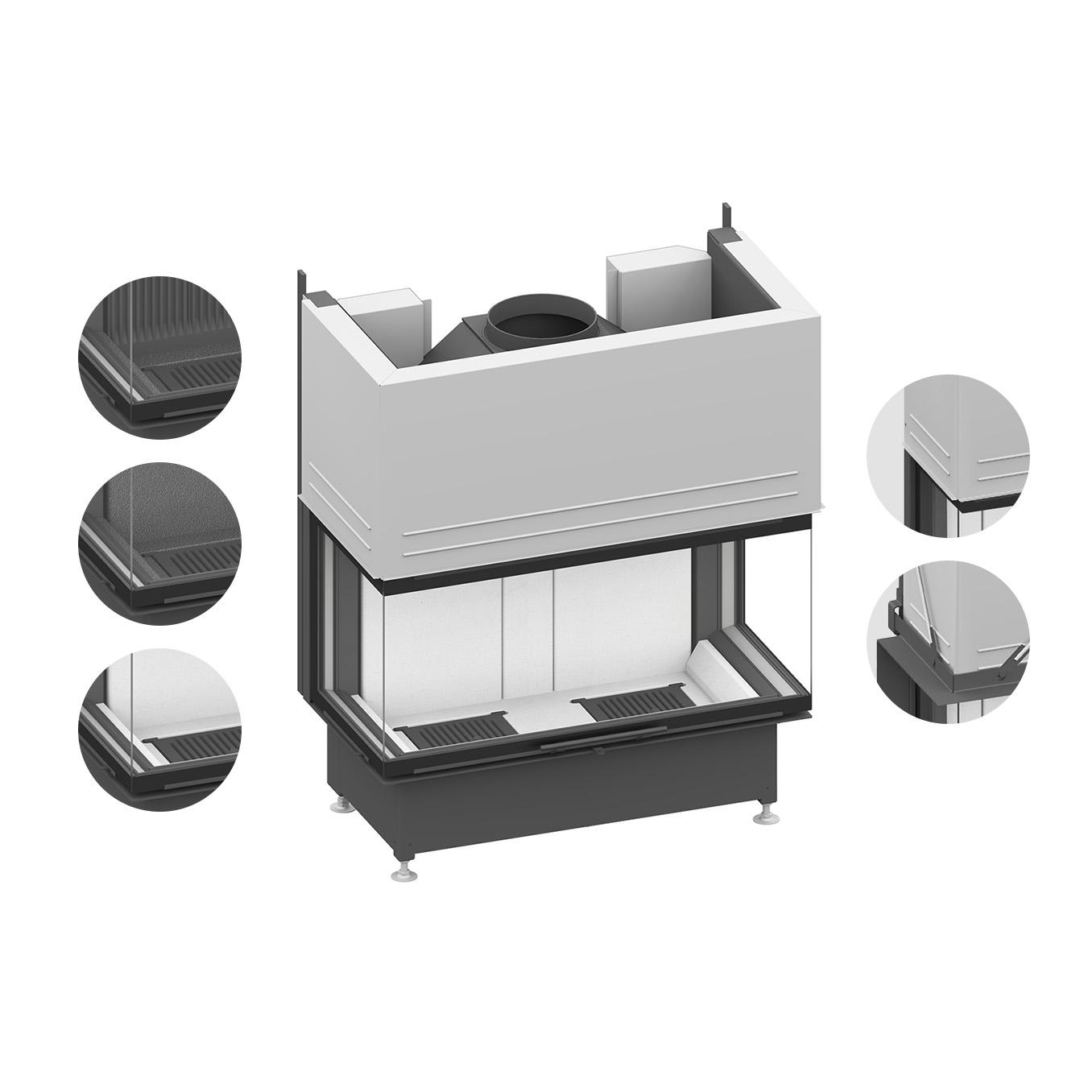 Kamineinsatz Schmid Ekko U 100(45) h mit 15 kW - Türhöhe: 51 cm - Brennraumauskleidung: Guss Anthrazit - modulares Blendrahmensystem: nein