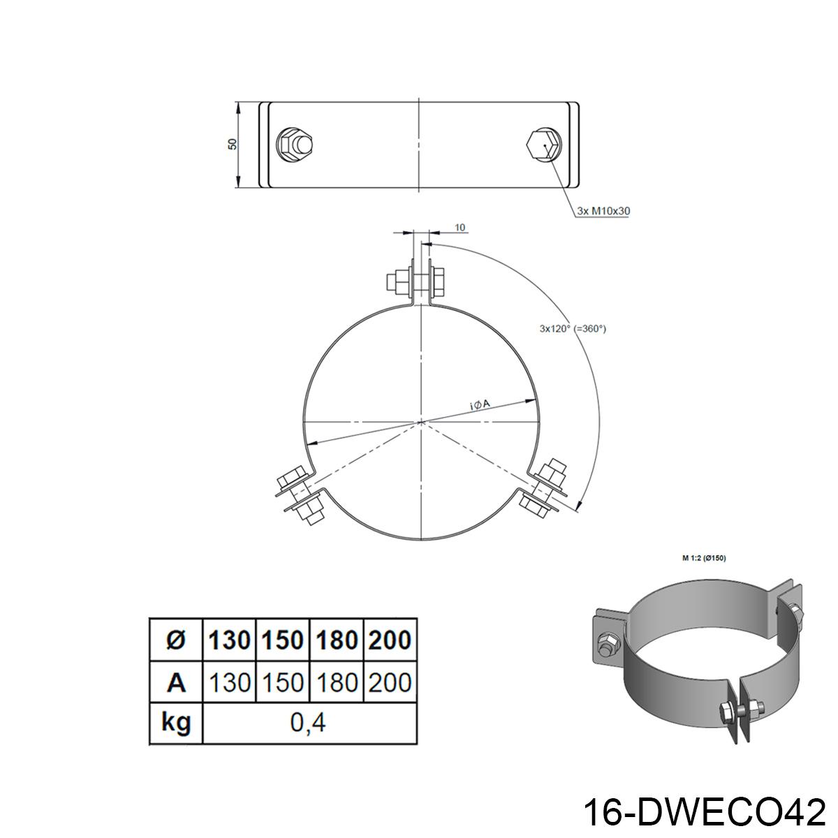Jeremias DW-BLACK 3-Punkt-Abspannschelle - für Schornstein-Innendurchmesser: 200mm