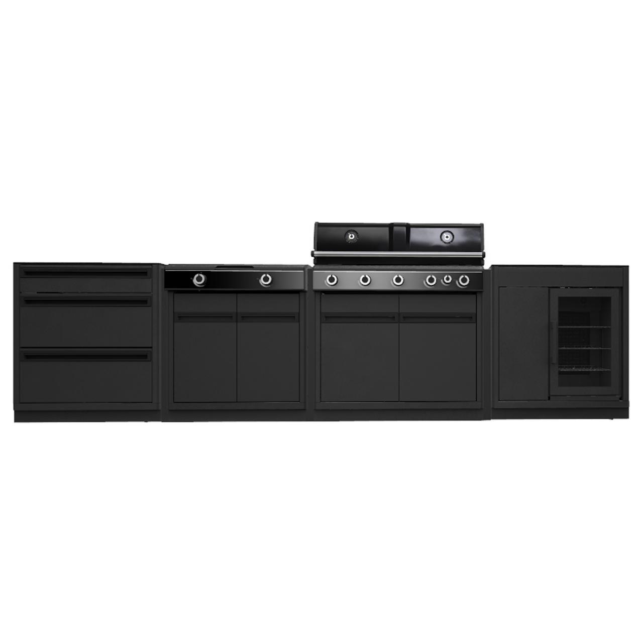 Outdoorchef Heat Outdoorküche X-515 RB K mit Blazing Zone, Kühlschrankmodul, Schubladenschrank inkl. Arbeitsplatte aus Granit