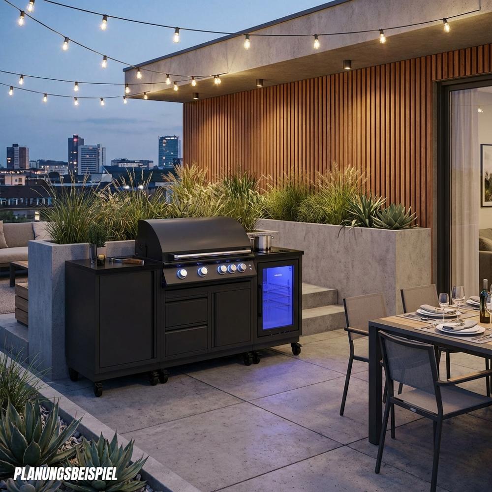 Gasgrill Einbaugrillaufsatz vivandio fyre X mattschwarz - Ausführung: S Gen2 (4x Edelstahlguss) - Konfiguration: 1x Keramik Rest V4A