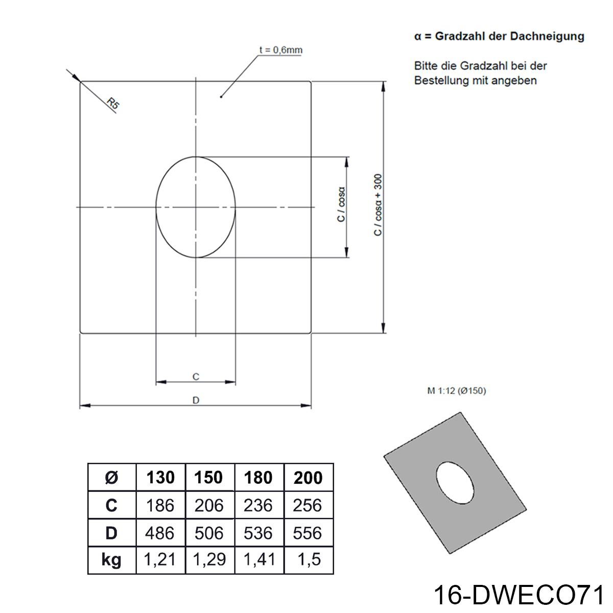 Jeremias DW-BLACK Wand-/Deckenblende individuell 1-65° - Ausführung: einteilig - für Schornstein-Innendurchmesser: 130mm