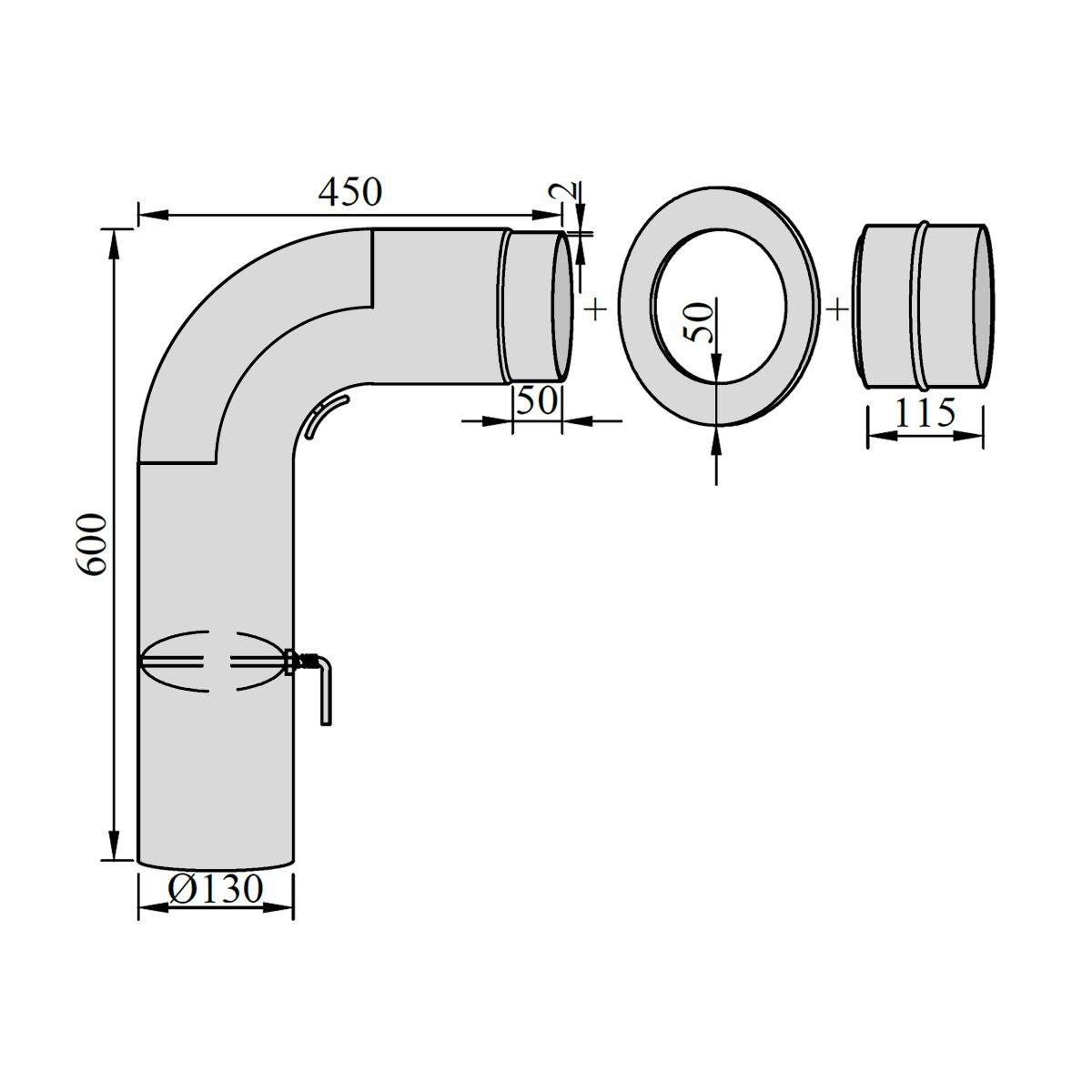 Ofenrohr Rauchrohrset Fullform mit Tür DN 130 mm Gussgrau