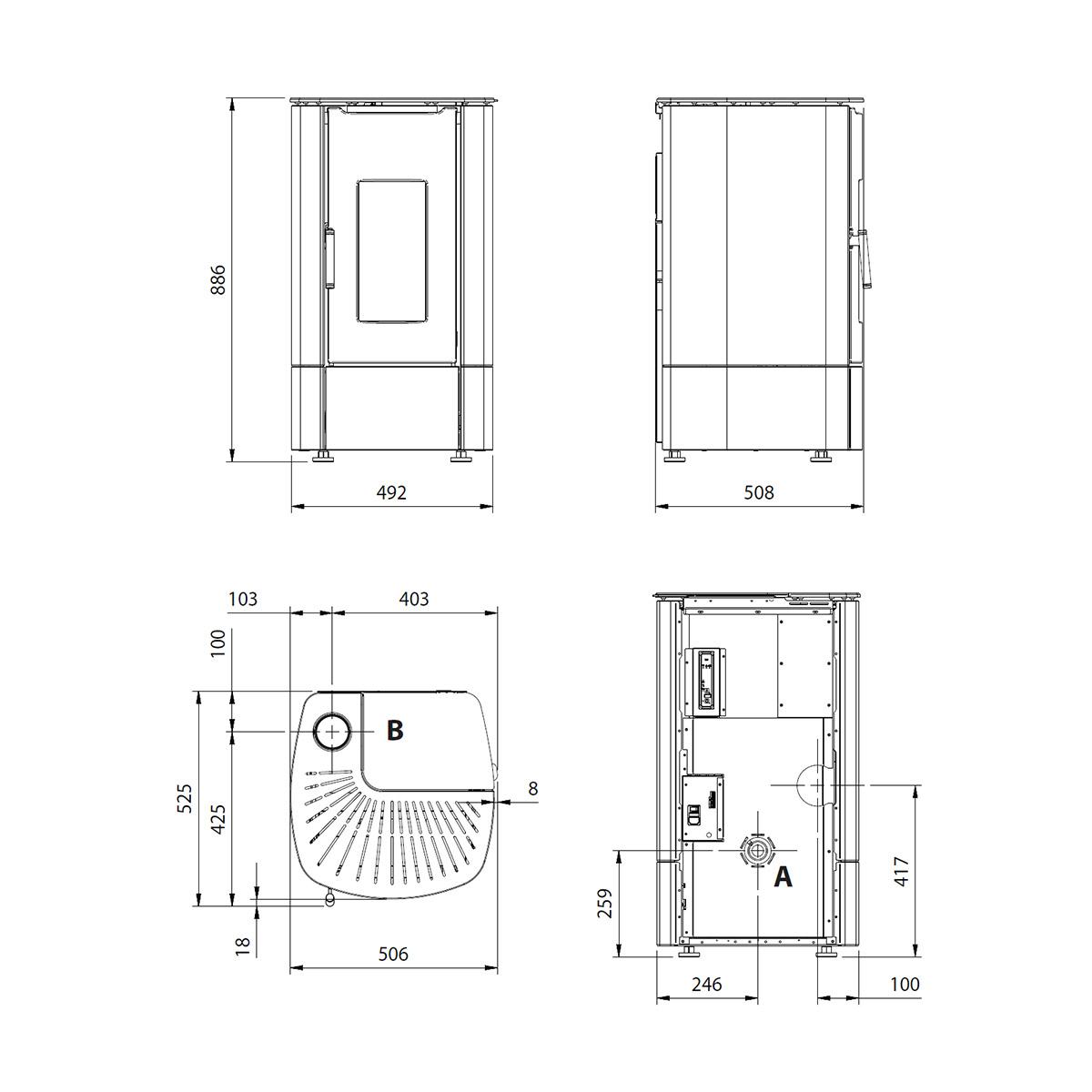 Pelletofen Extraflame Prestige Line Angy Top mit 7 kW - Verkleidung: schwarz
