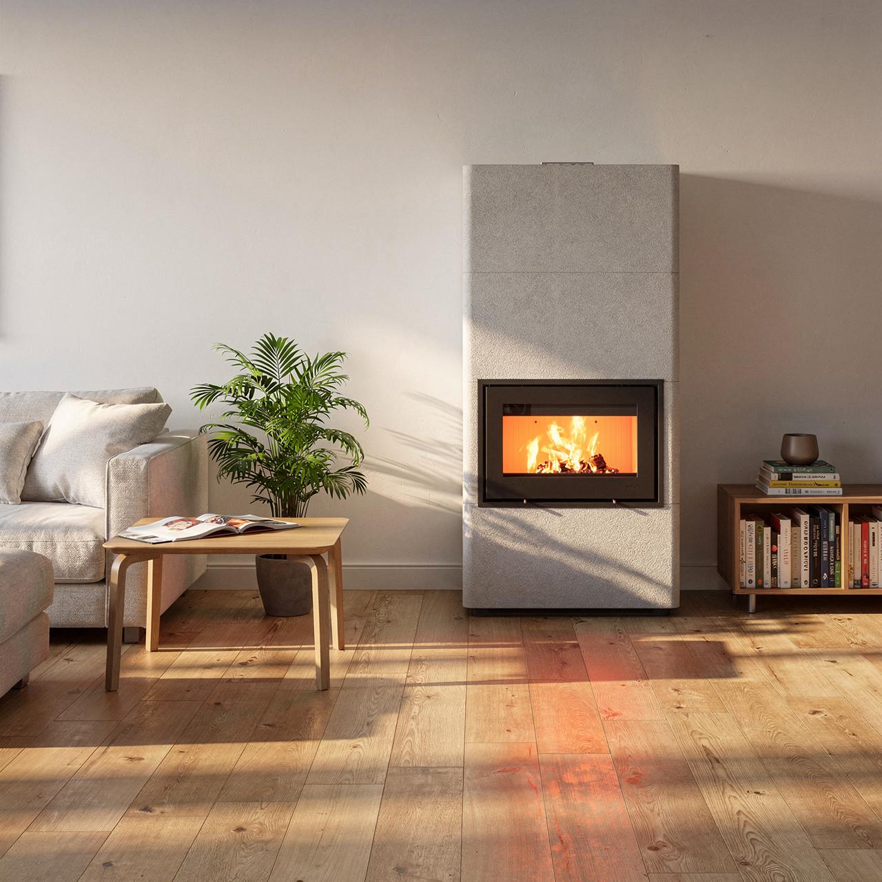 Speicherofen Lotus Beto 470+, 6,6 kW - Ausführung: Beton, ROBAX NIGHTFLAME, Tür Schwarz