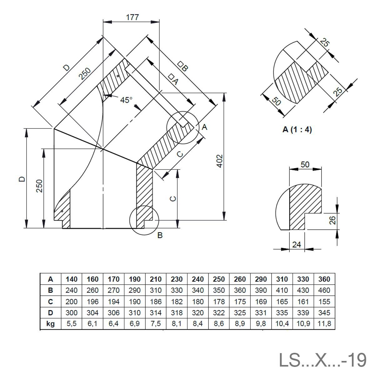 Jeremias Furado-F Winkel Schachtelement - Schachtmaß innen: 140x140mm - Winkel: 30°