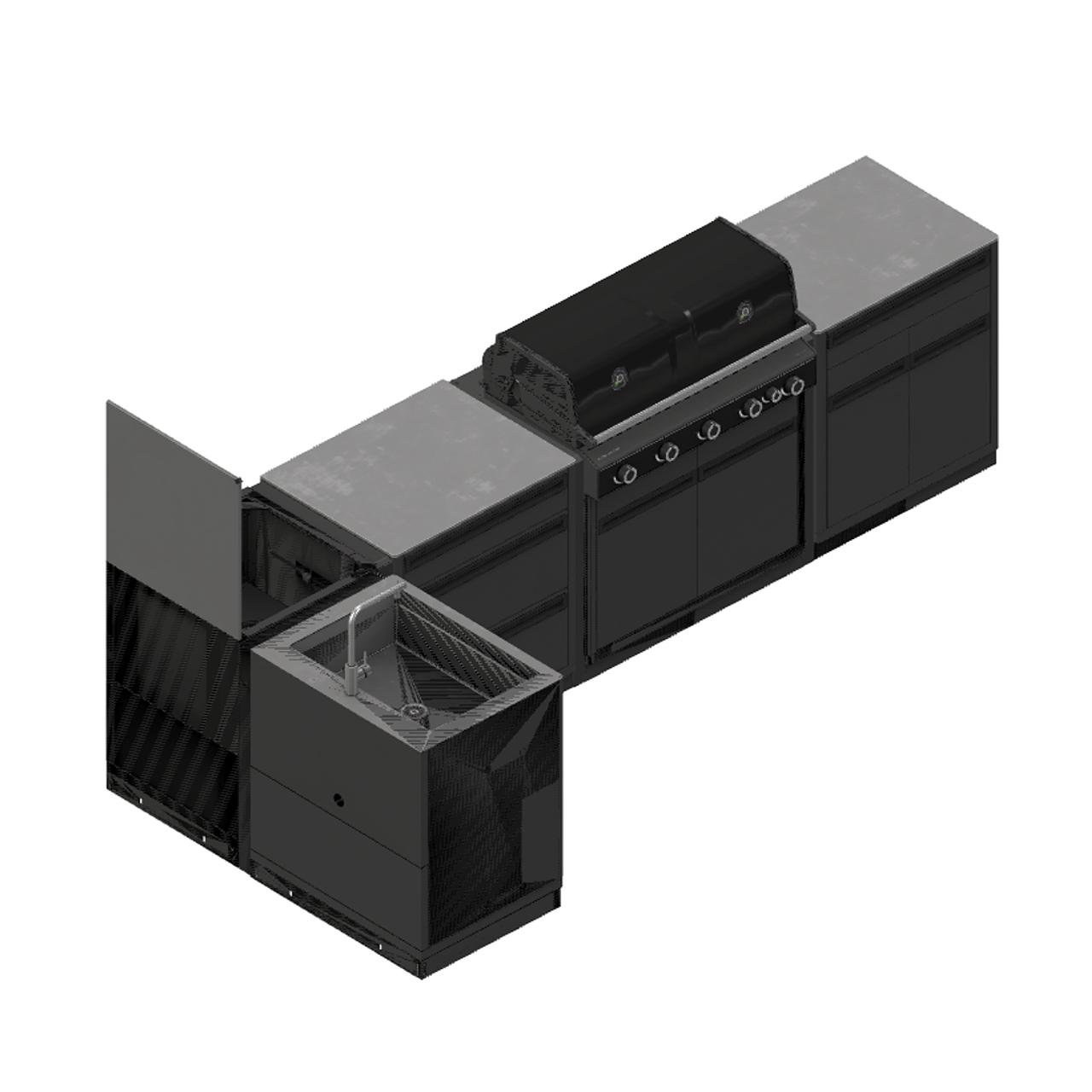 Outdoorküche Outdoorchef Heat X-515 L-Form inkl. Spüle, 3-Schubladenmodul, Schrankmodul & Eckmodul - Arbeitsplatte: Granit