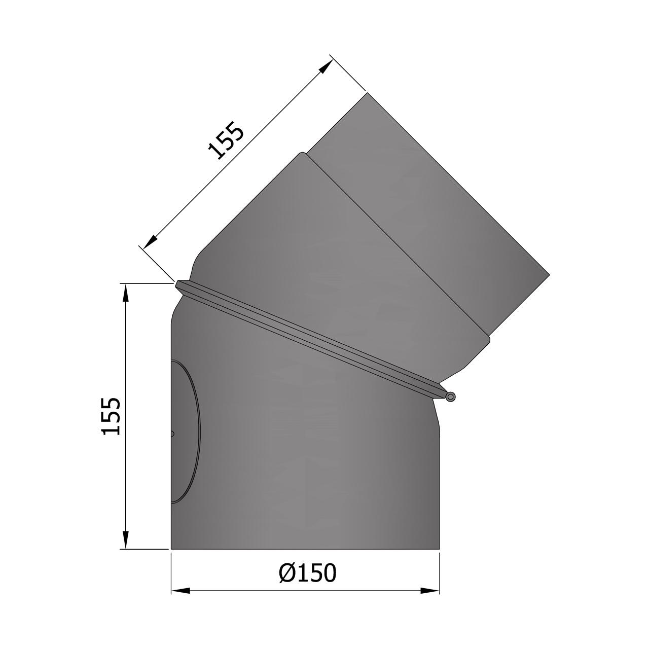Ofenrohr Bogen DN 150 mm 0-45 Grad mit Tür Schwarz