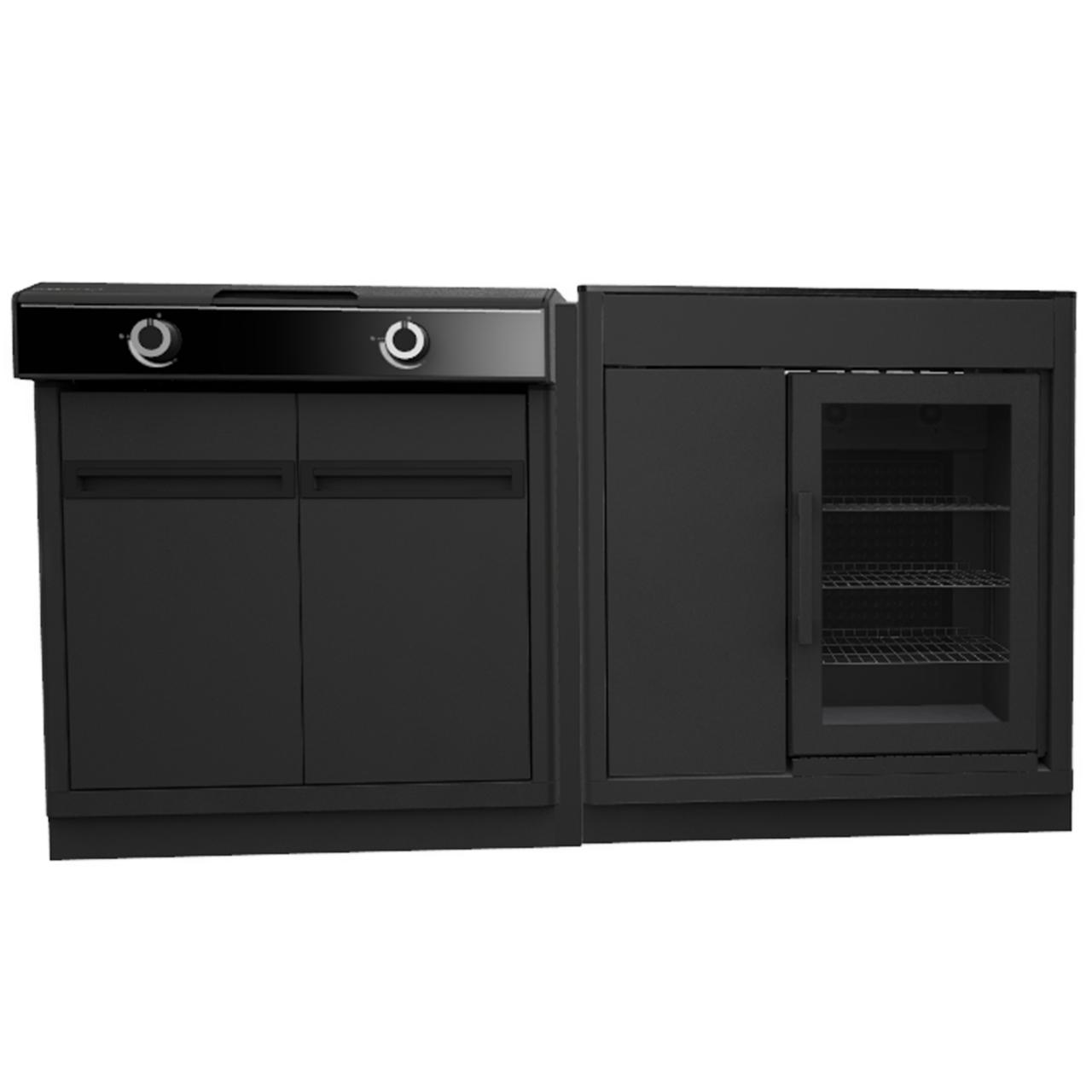 Outdoorchef Heat Blazing und Cooking Zone X-245 K mit Kühlschrankmodul inkl. CASO Barbecue Cooler und Arbeitsplatte aus Granit