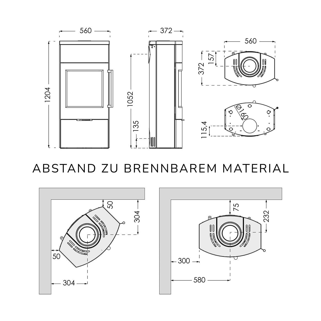 Kaminofen Termatech TT80S Speckstein mit Wärmespeicher 5,5 kW - Ausführung: Korpus Schwarz