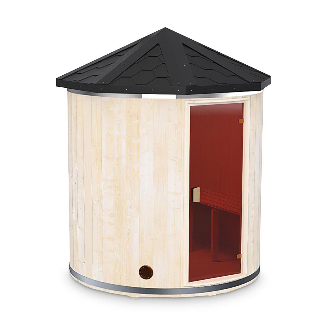 Gartensauna AA Kaminwelt SH Saunafass DN 2 m stehend - Ofen: Elektroofen 6 kW (230 V, 400 V) - Holz: Fichte
