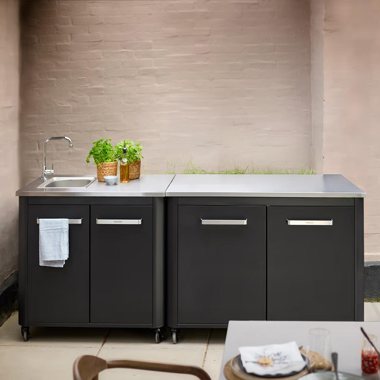 Cozze Outdoorküche Bundle mit Spülenschrank 90 cm & Schrankmodul 120 cm mit Edelstahlplatte