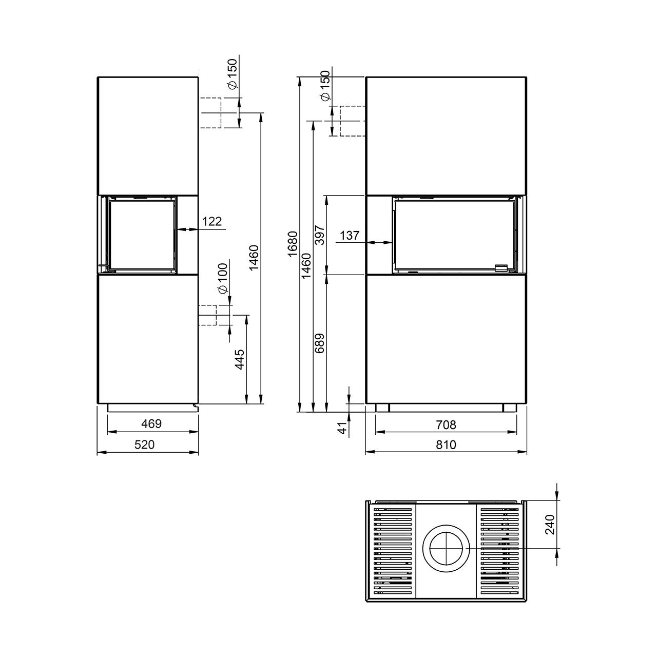 Kaminbausatz Nordpeis Monaco A 7 kW - Ausführung: Monaco A High Base Rechts IR - Thermotte: Hell