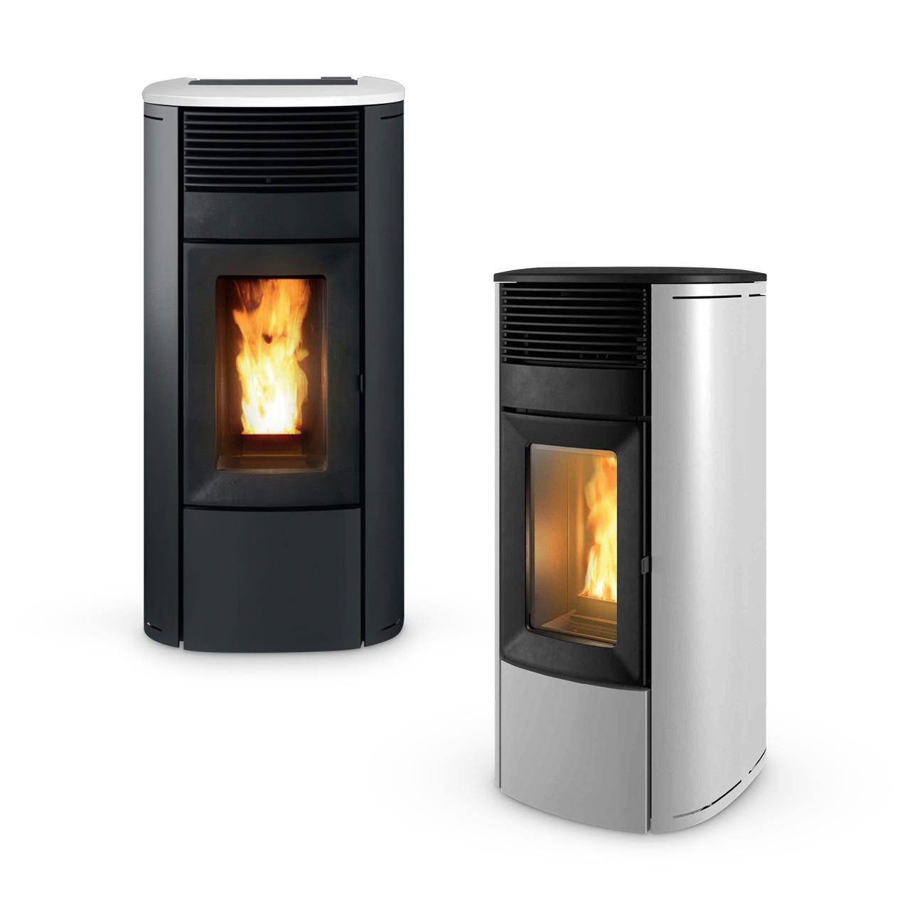 Pelletofen MCZ Club Absolute Comfort Air Matic 12 Core R - Ausführung: Top Keramik weiß + Verkleidung Stahl schwarz