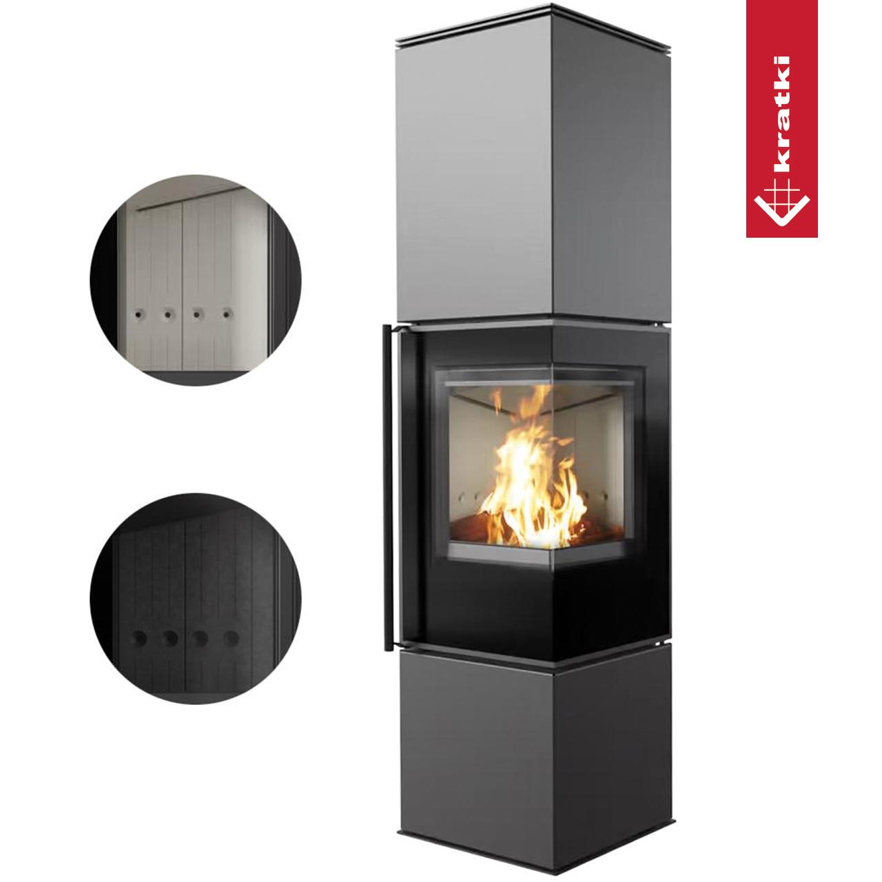 Kaminofen Kratki REN 7 kW  Größe L - Ausführung: Feuerraumauskleidung Schwarz - Version: Ecke links - Selbstschließung: mit Türfeder