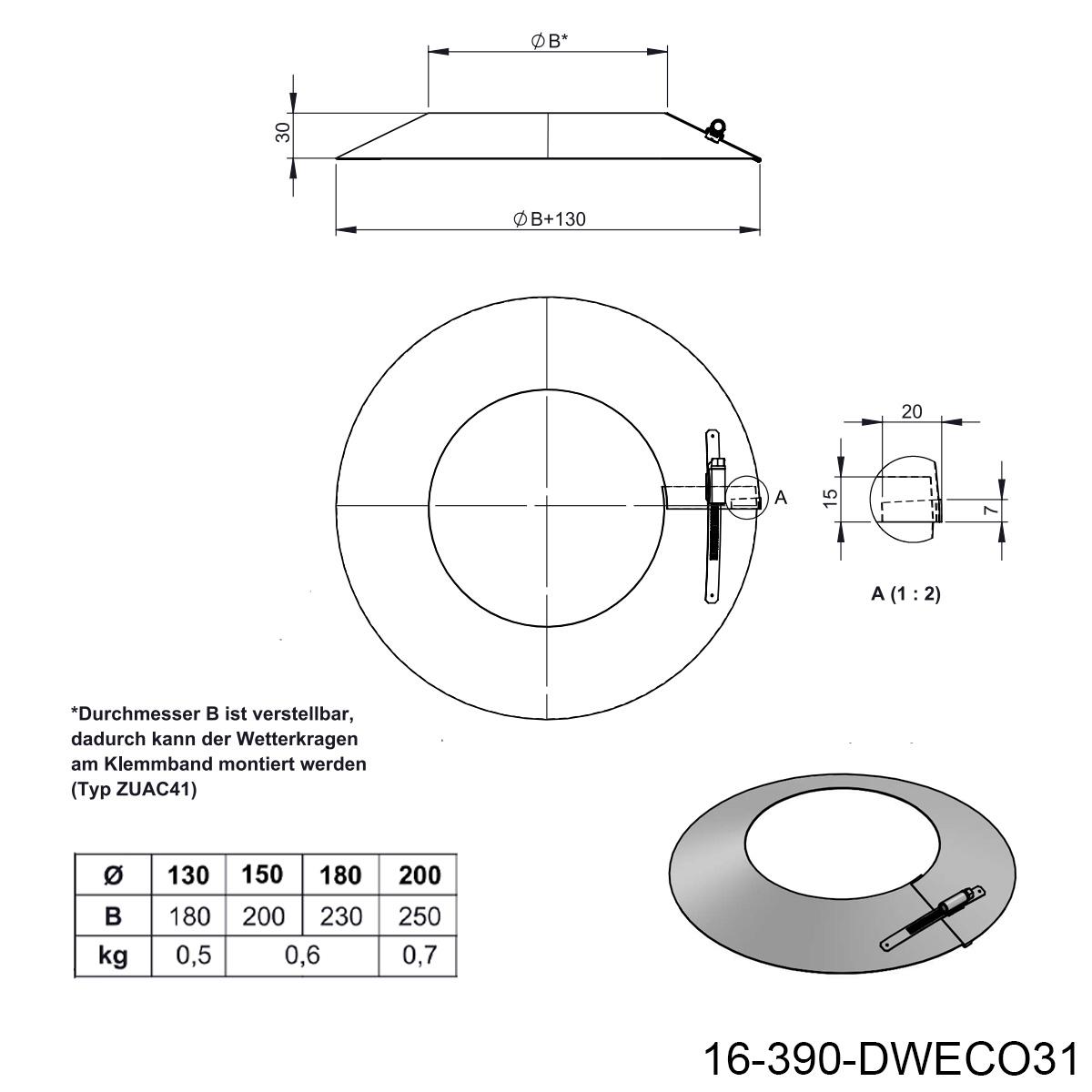Jeremias DW-BLACK Wetterkragen - für Schornstein-Innendurchmesser: 130mm