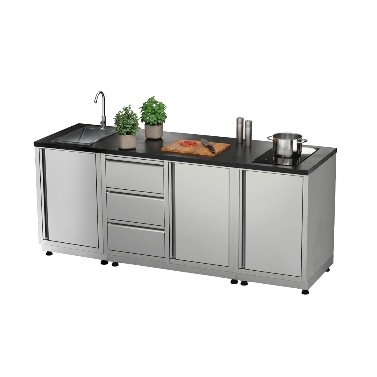 Outdoorküche vivandio quub / Outdoor Kochstation mit Induktionskochfeld & Spüle - Ausführung: silber - Mobilität: mit Stellfüßen
