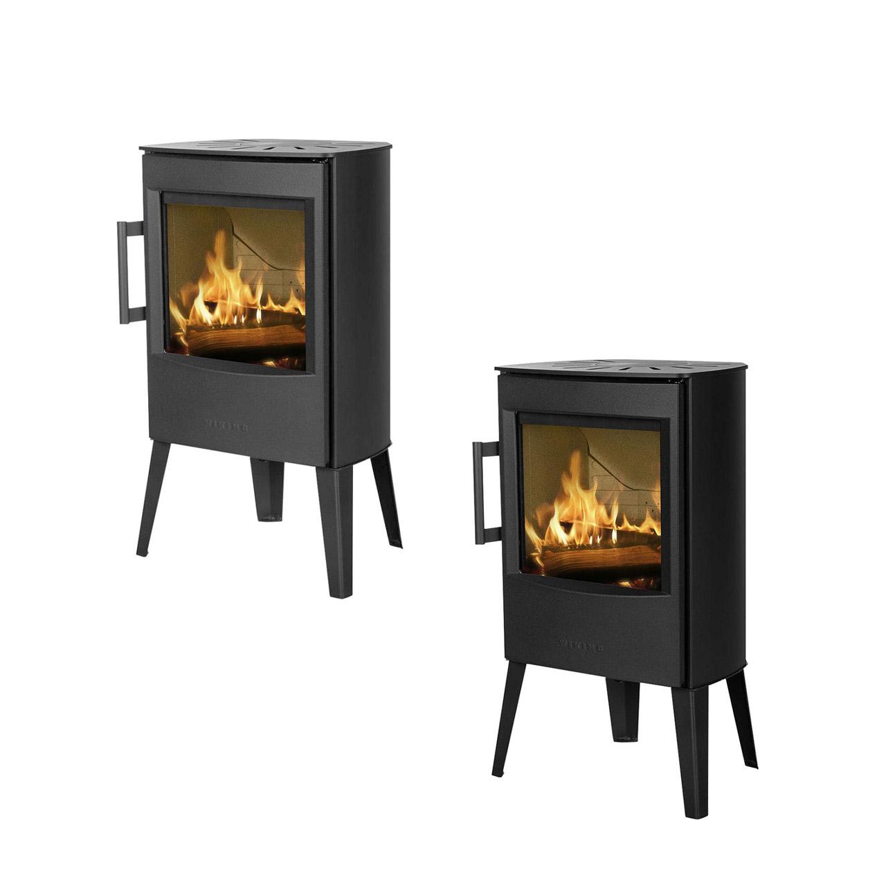 Kaminofen Wiking Mini 2 mit langen Beinen 4,5 kW - Korpus: Schwarz - Rauchabgang: Hinten