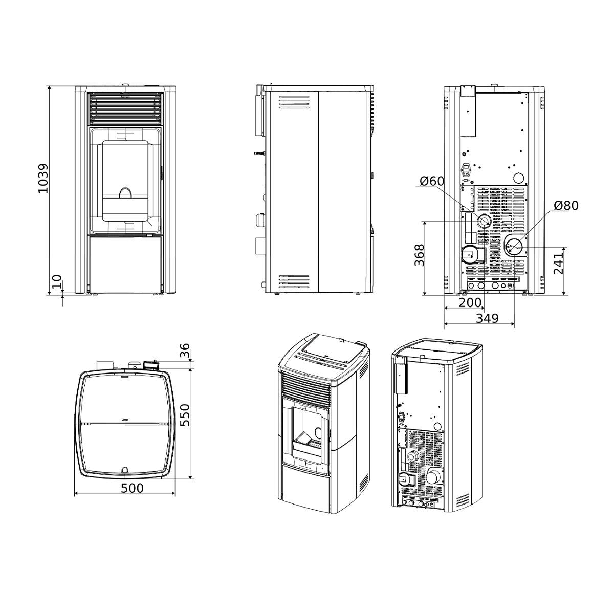 Pelletofen wasserführend MCZ Ego Hydro Matic 12 R 12 kW - Verkleidung: 304 Bordeaux metal