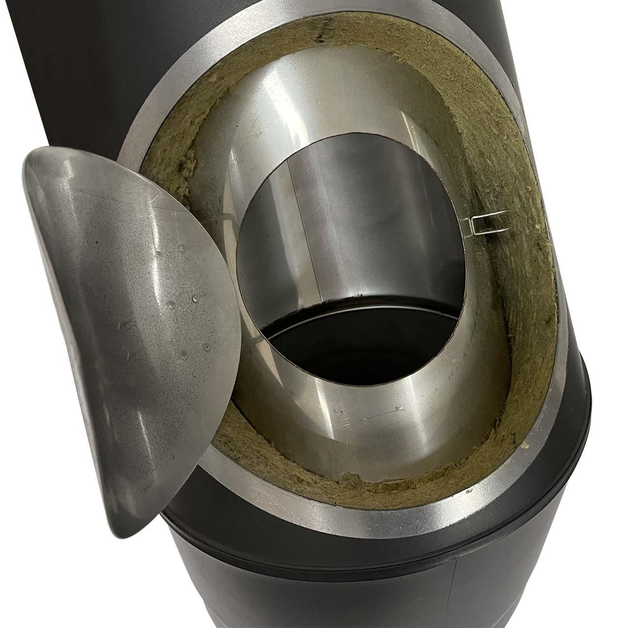 Doppelwandiges Ofenrohr Bogen mit Tür DN 130  mm 45° Schwarz
