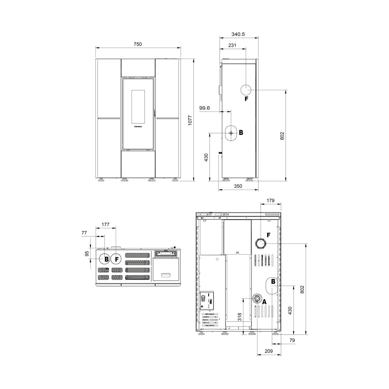 Pelletofen Extraflame Marilena Plus 5.0.16 8,1 kW - Ausführung: Stahl Schwarz