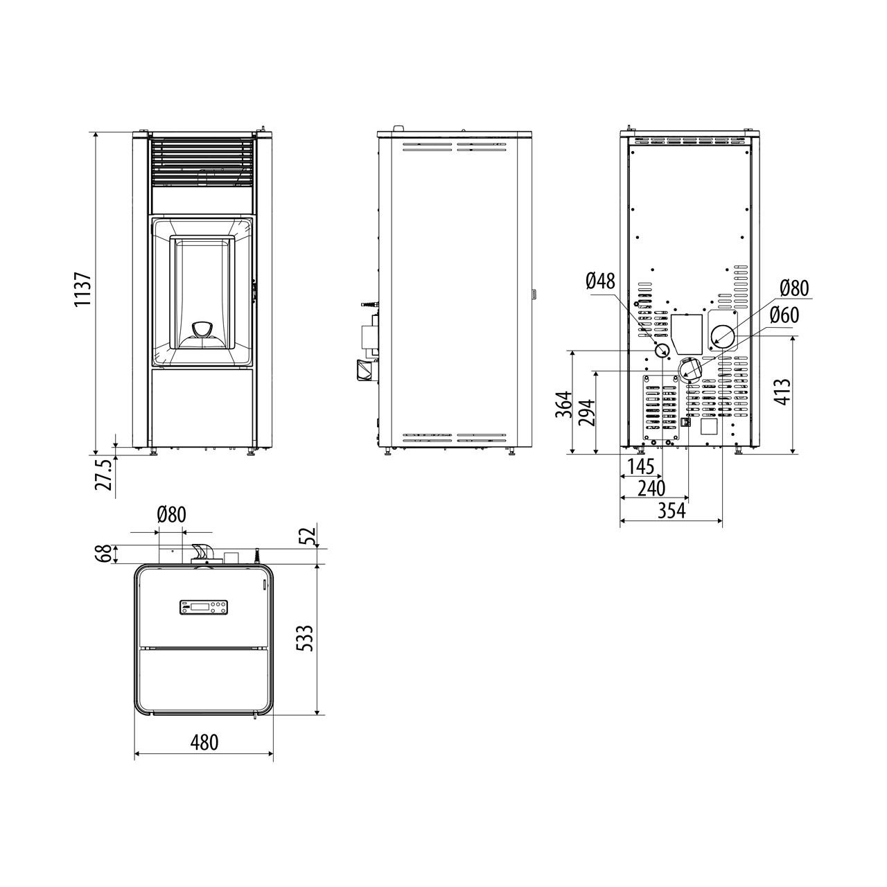 Pelletofen MCZ Teia Comfort Air Smartclean 10 R, 10 kW kanalisierbar - Ausführung: 304 Bordeaux metal