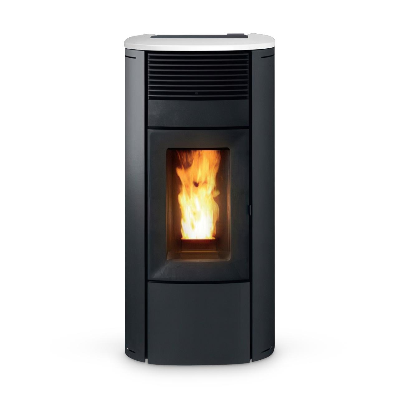 Pelletofen MCZ Club Absolute Comfort Air Matic 12 Core R - Ausführung: Top Keramik weiß + Verkleidung Stahl schwarz