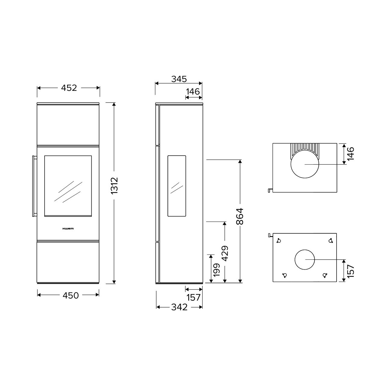 Kaminofen HWAM 5250 Autopilot 4,4 kW - Ausführung: HWAM 5250c, Tür Classic - Korpus: Grau - Rauchabgang: Oben