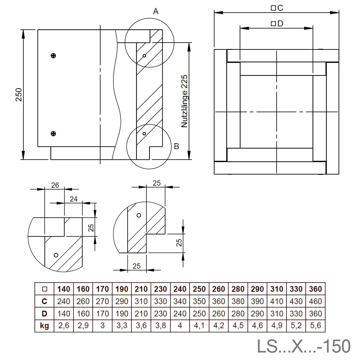 Jeremias Furado-F Schachtelement lose/verschraubt - Schachtmaß innen: 160x160mm - Länge: 250mm