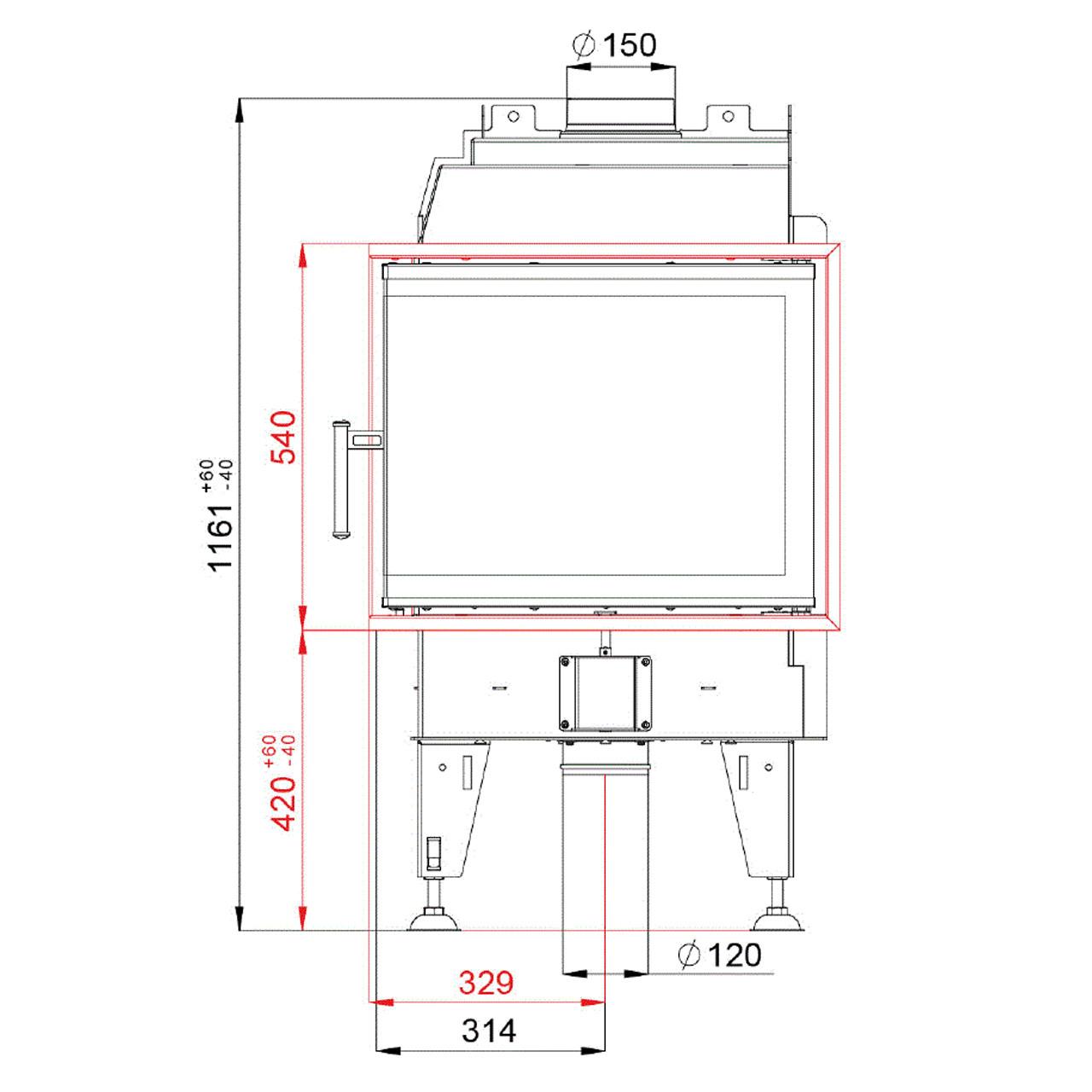 Kamineinsatz BeF Therm 7 CP/CL 7,4 KW - Ausführung:  CP Seitenfenster rechts