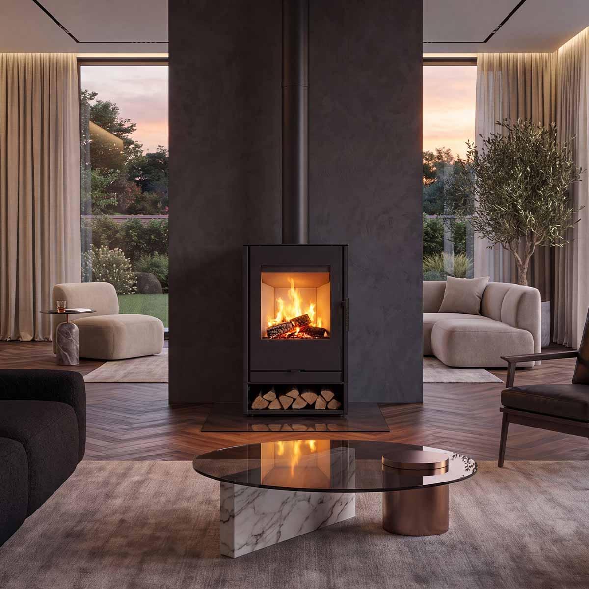 Kaminofen ILDNord Ivar mit 7 kW -  Holzfach: offen