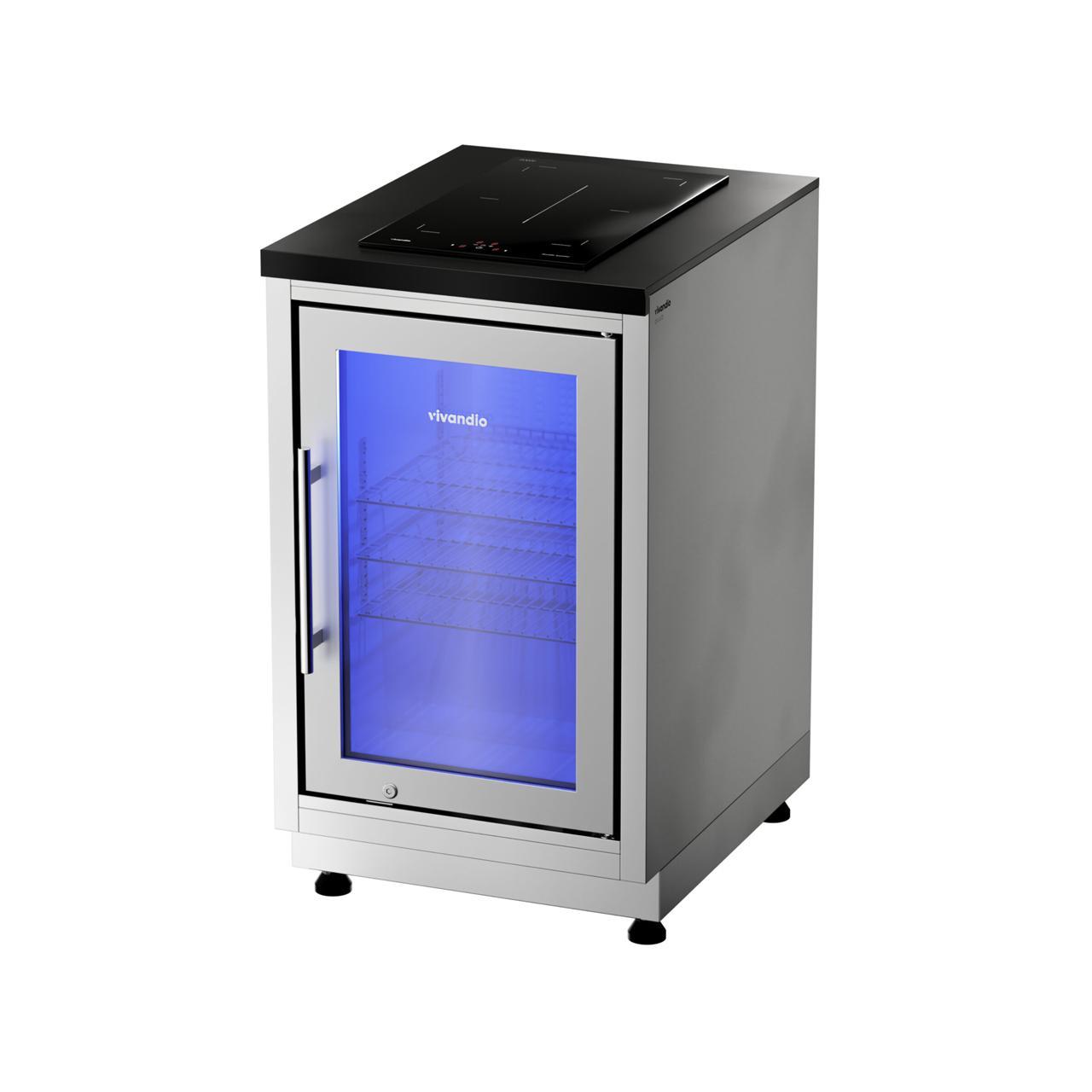 Outdoorküche vivandio quub / Mobile Outdoorküche mit Grill, Kühlschrank & Kochfeld - Ausführung: silber - Mobilität: mit Stellfüßen