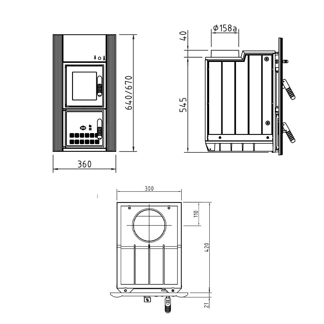 Heizeinsatz Schmid Creation 6 mit 6 kW -  Frontplatte : 360 x 670 mm - Rauchrohr Ø: 160mm