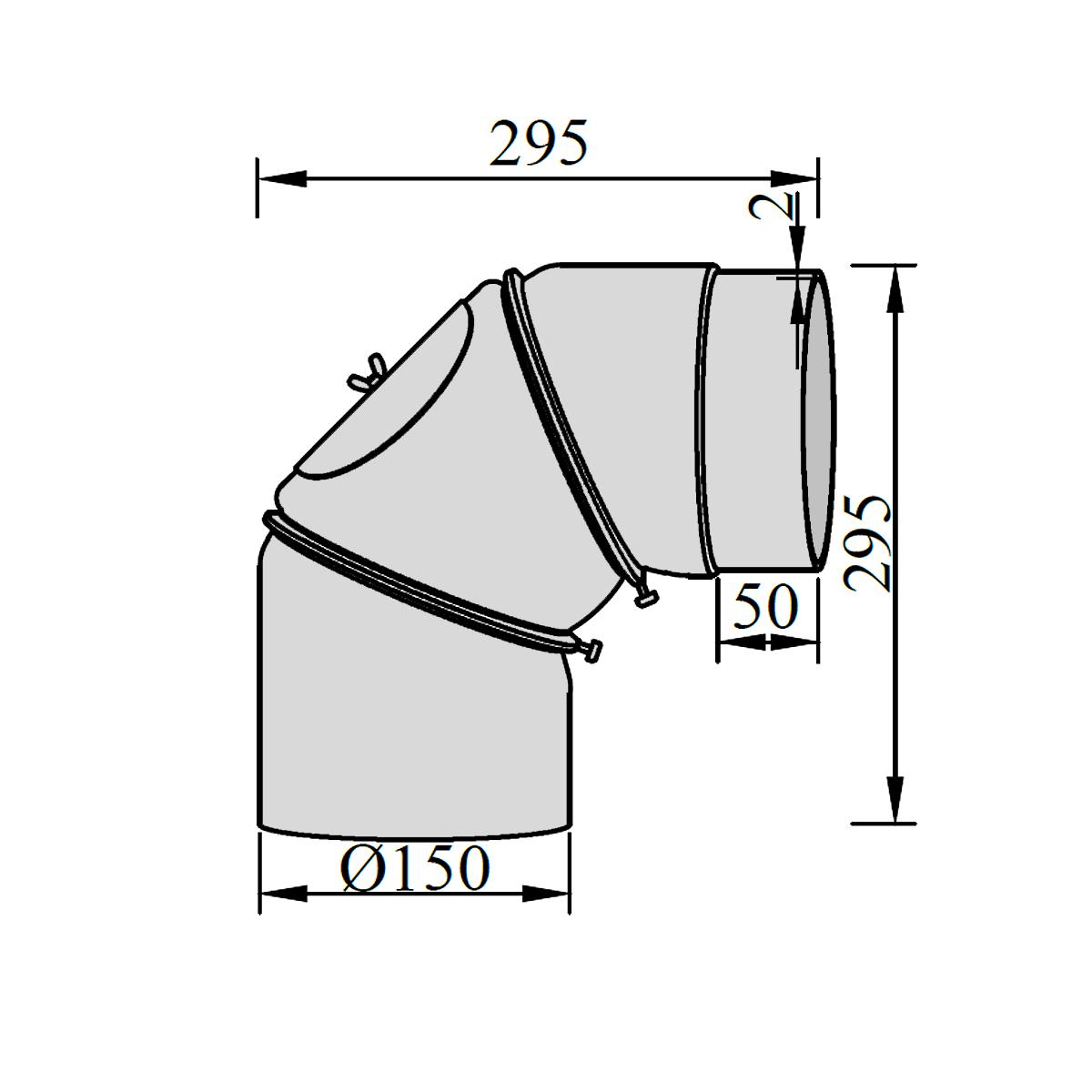 Ofenrohr Bogen 3tlg. verstellbar mit Tür DN 150 mm 90° Gussgrau