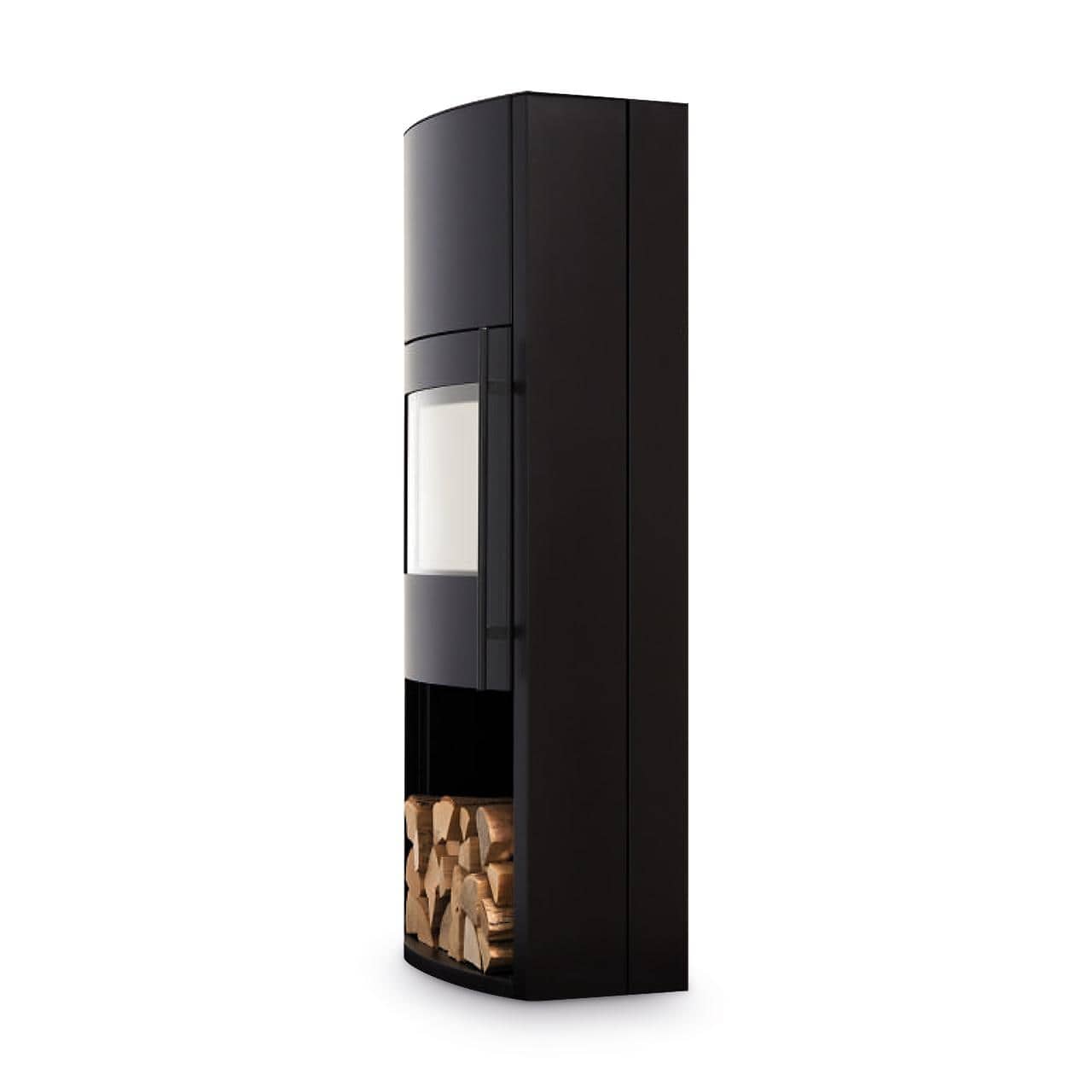 Kaminofen Cera Design Genius mit 7 kW - Verkleidung: Stahl Schwarz - Holzfach: offen