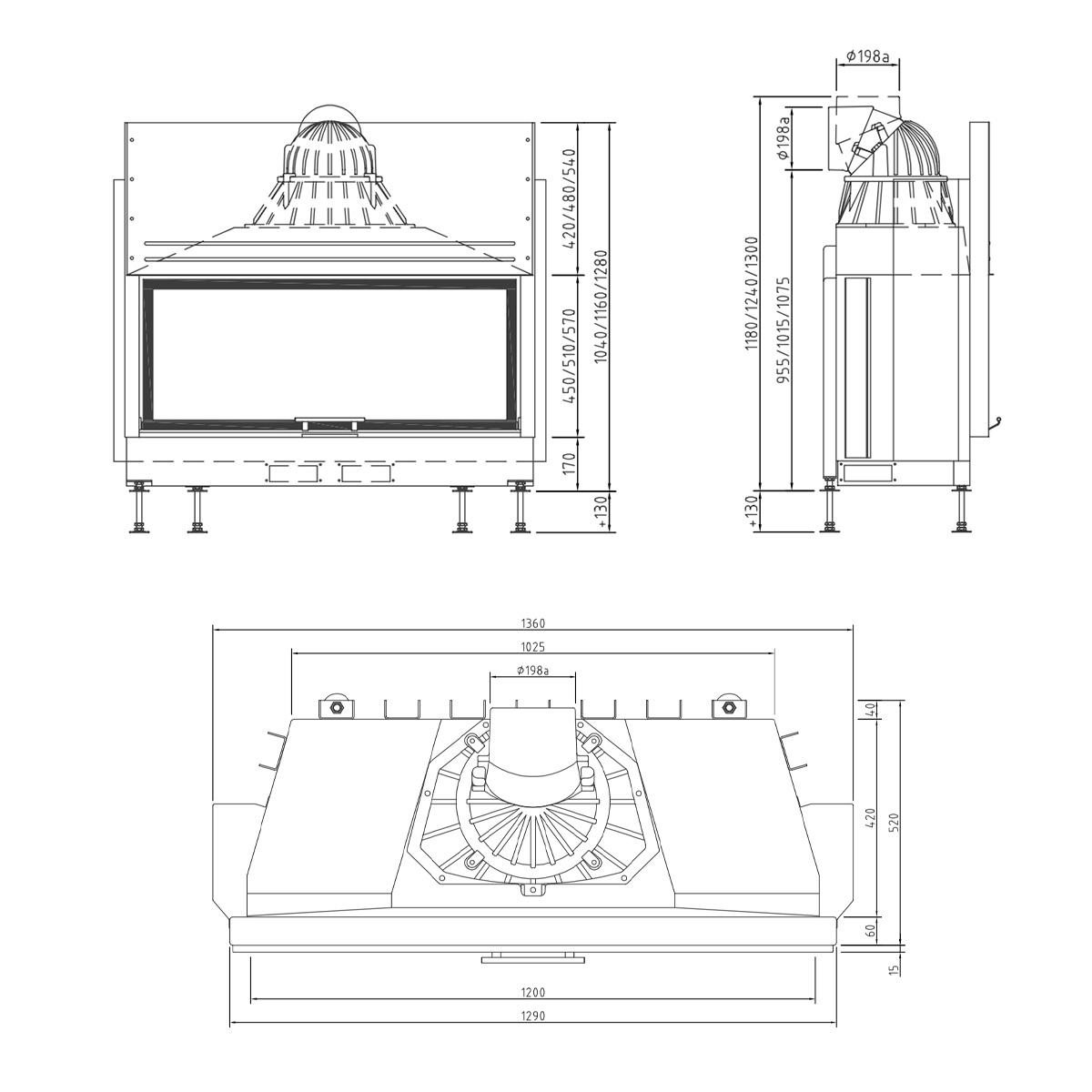 Kamineinsatz Schmid Lina 120 h mit 10 kW - Türhöhe: 51 cm - Brennraumauskleidung: Guss Anthrazit - modulares Blendrahmensystem: nein