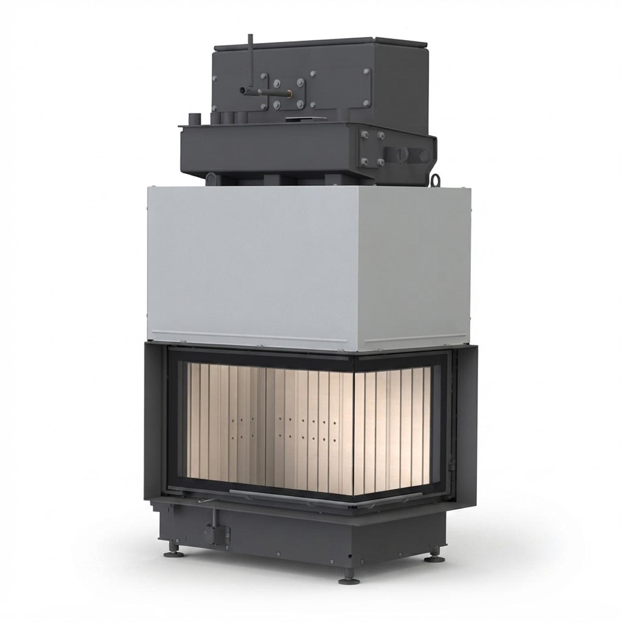 Kaminbausatz Brunner wasserführend BSK 02.1 Kamin-Kessel Eck 45/67/44 rechts, Schiebetür 12 kW - Kessel-Ausführung: Glaskeramik (GK)
