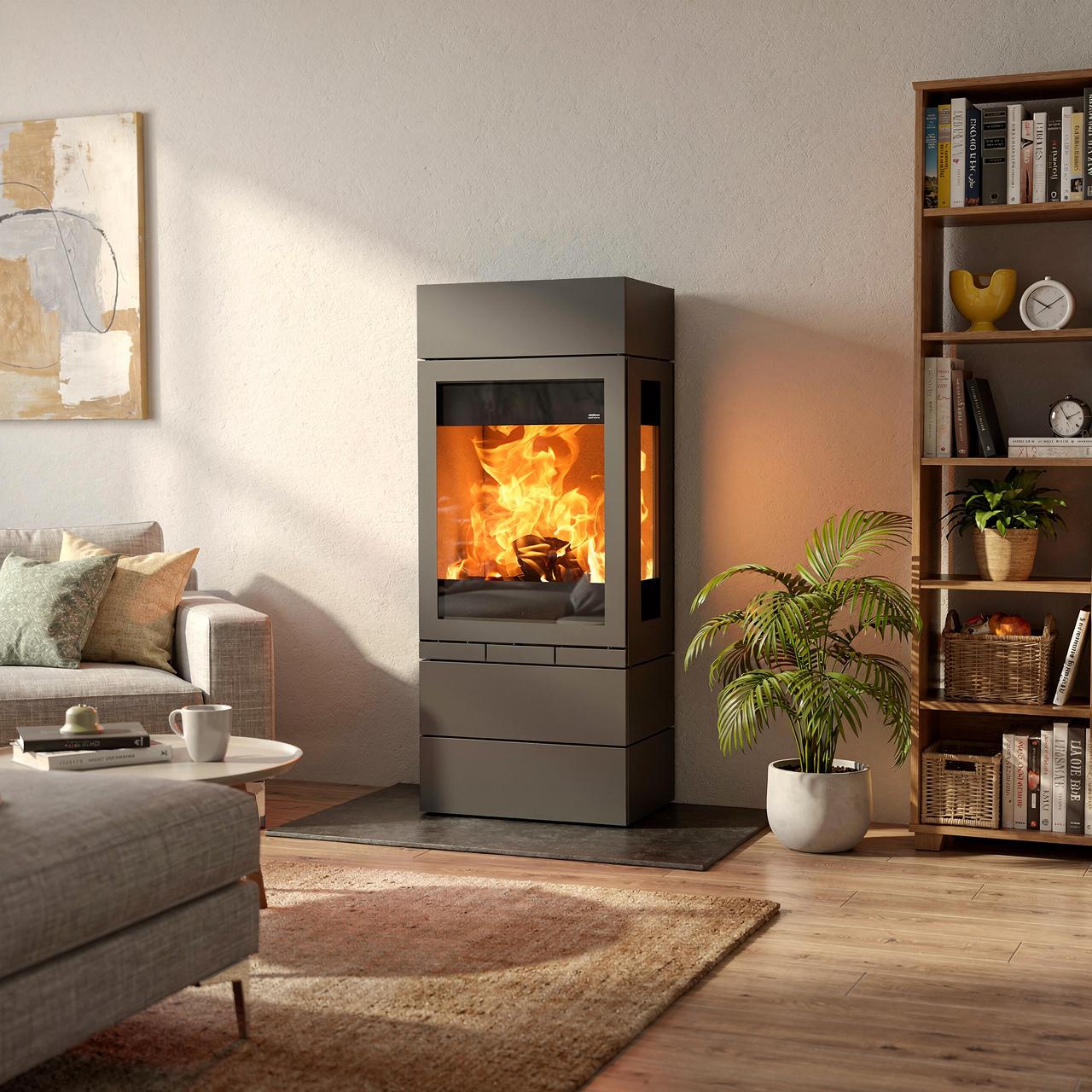 Kaminofen Skantherm Elements 603 2S 2.0, 9,9 kW - Ausführung: Türanschlag rechts (Griff links), Seitenscheibe rechts