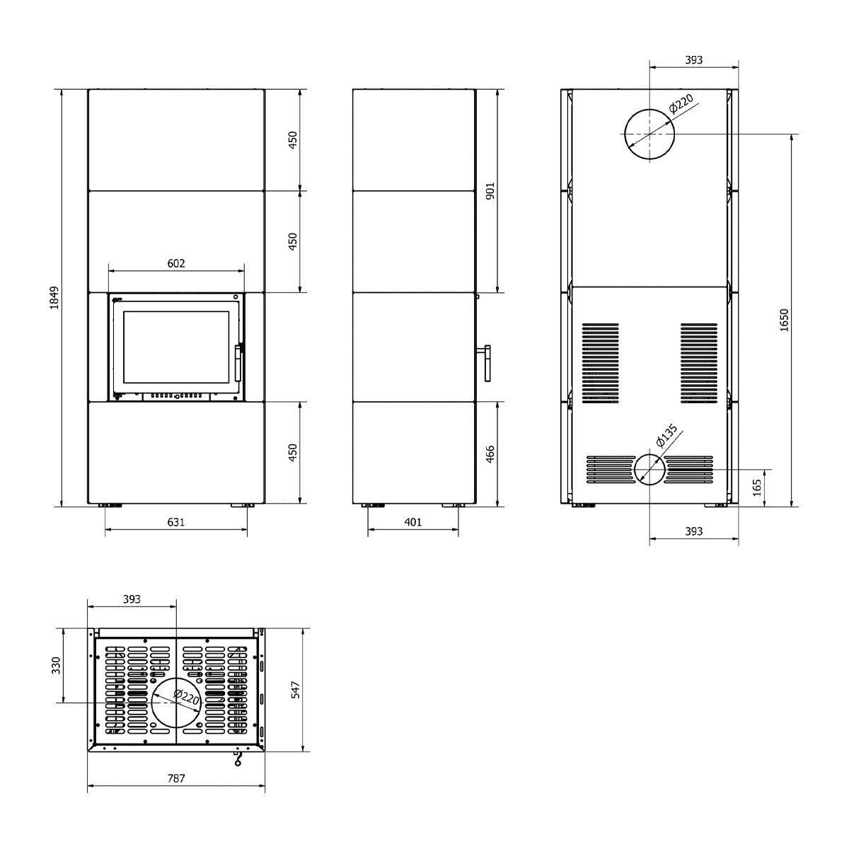 Kaminbausatz ILDNord Bergen Box mit 8 kW - Farbe: grau