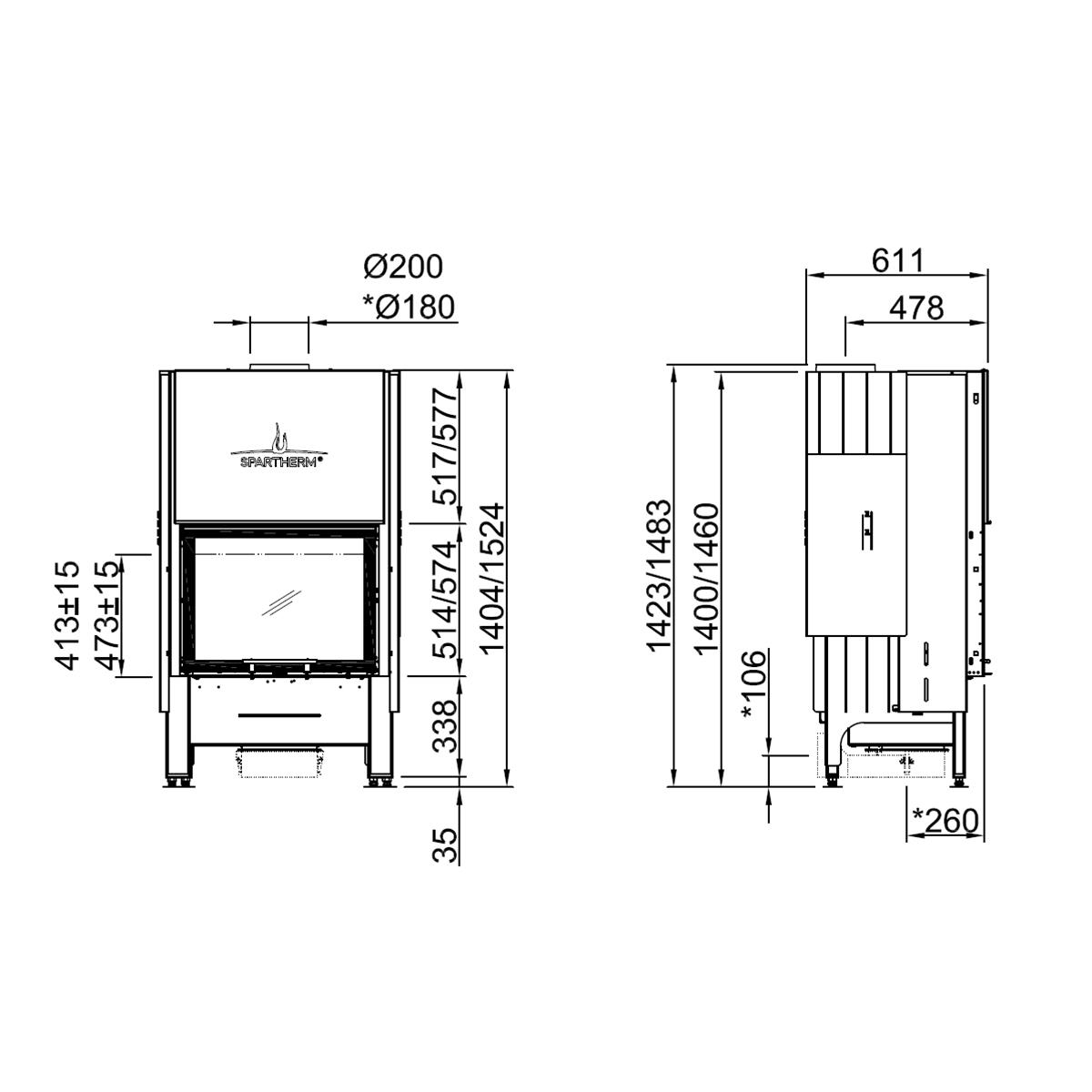 Kamineinsatz Spartherm Varia 1Vh 11 kW - Türhöhe: 51 cm - Feuerraumauskleidung: weiß
