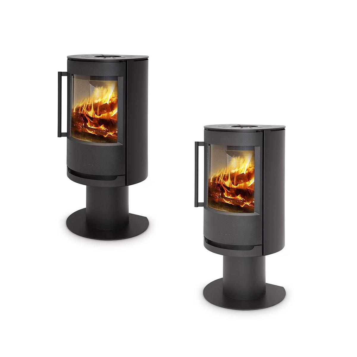 Kaminofen Wiking Luma 2 mit Säulenfuß 7 kW - Korpus: Schwarz - Rauchabgang: Hinten