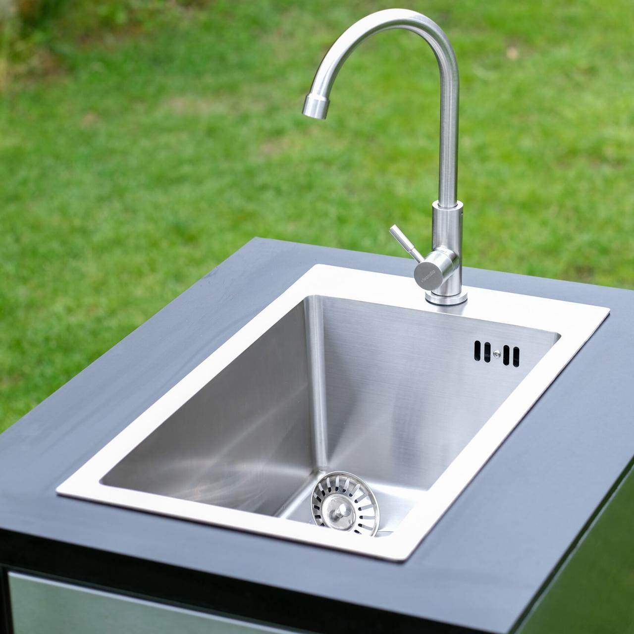 Outdoorküche vivandio quub / Outdoor Cocktailstation mit Kühlschrank und Spüle - Ausführung: schwarz - Mobilität: mit Stellfüßen