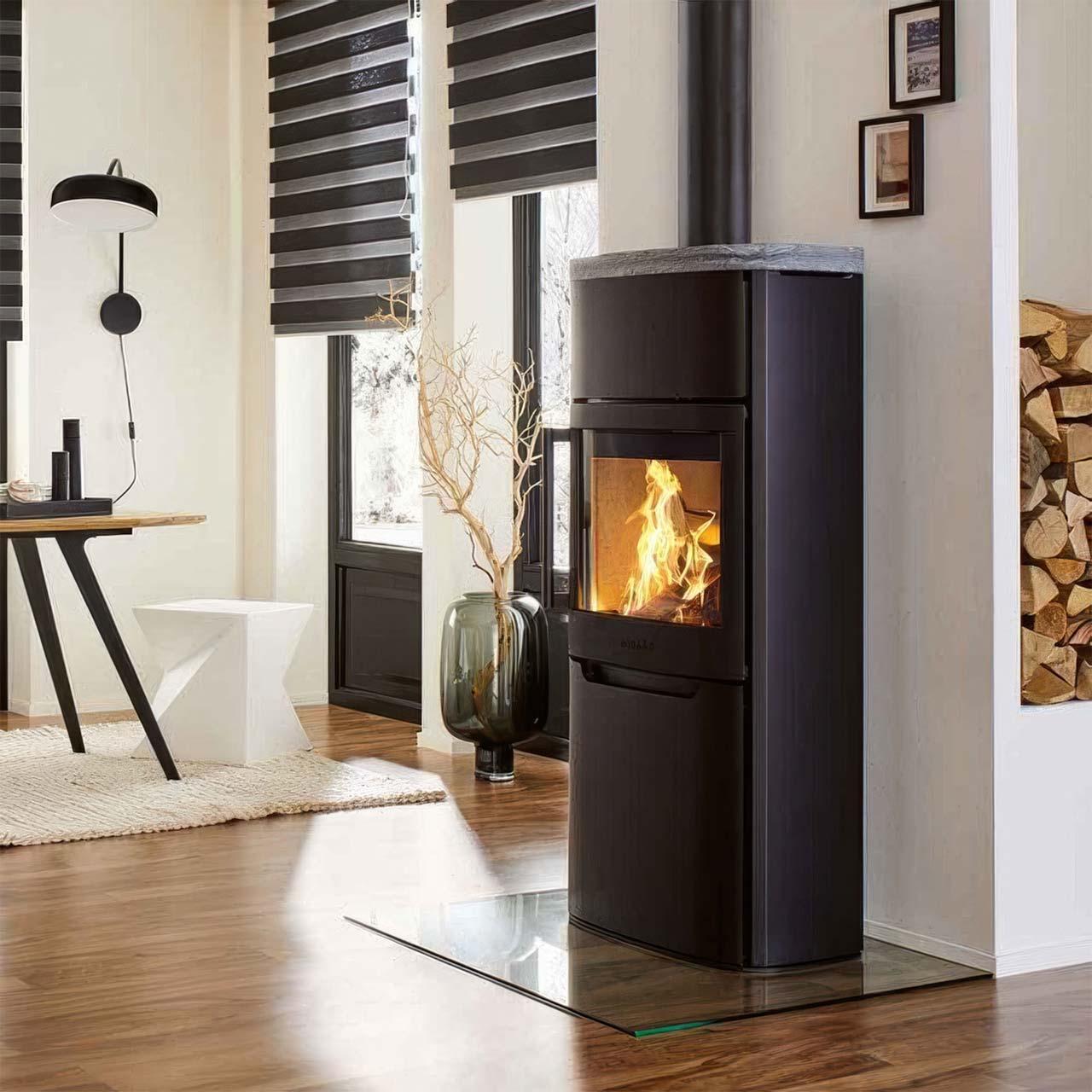 Kaminofen Wiking Pala 6, 7 kW - Ausführung: Stahl - Korpus: Schwarz - Rauchabgang: Oben
