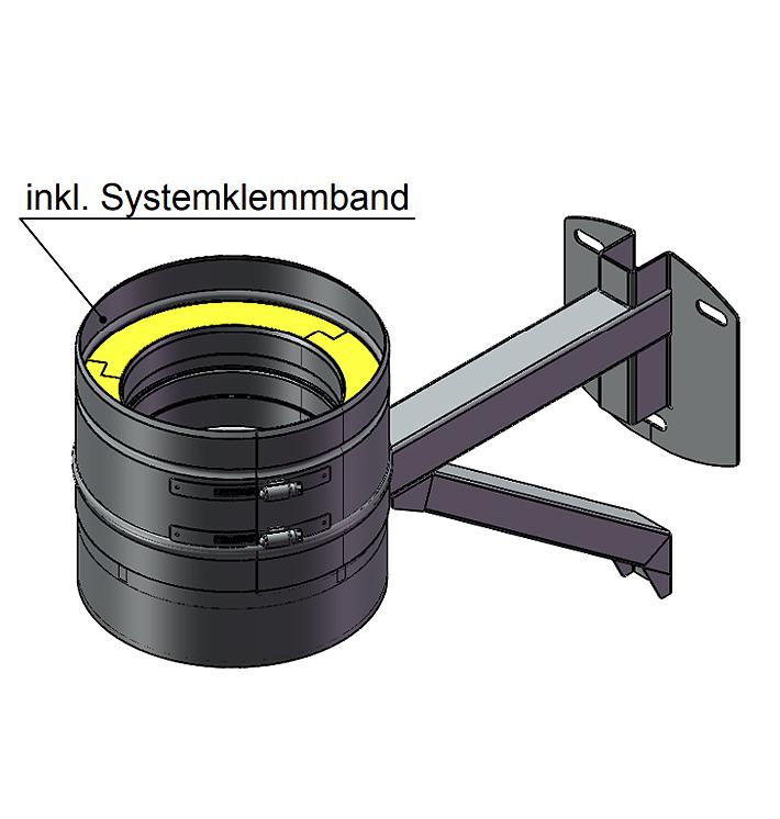 Jeremias DW-FU Grundplatte rund mit Kondensatablauf unten und Halterung, verstellbar bis 200mm Wandabstand - für Schornstein-Innendurchmesser: 80mm