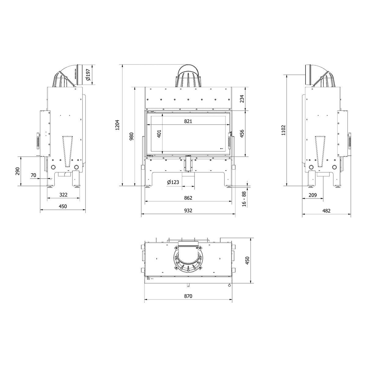 Kamineinsatz Kratki Floki L 12 kW - Feuerraumauskleidung: weiß - Tür selbstschließend: nein