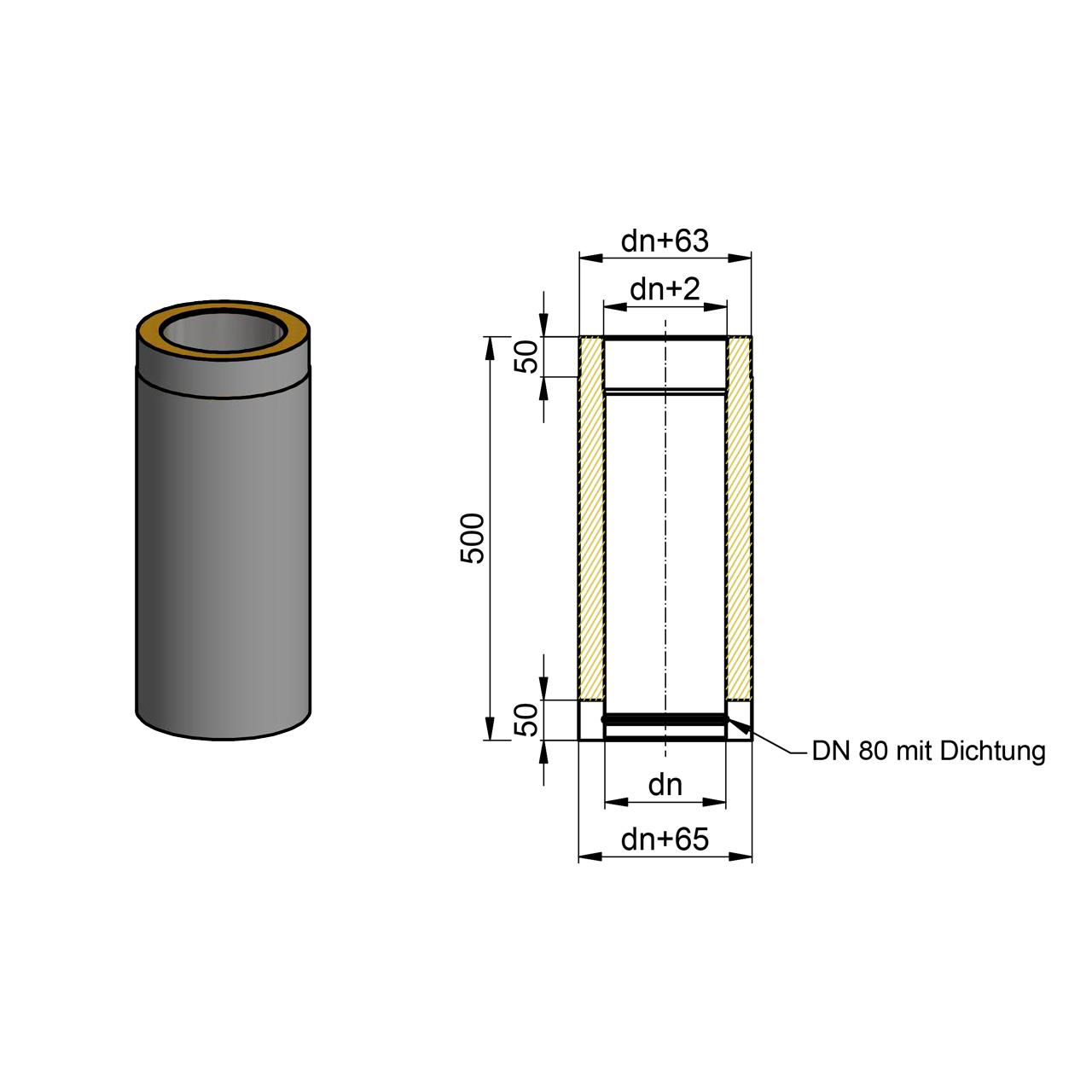Doppelwandiges Ofenrohr DN 150 mm Länge 500 mm Schwarz