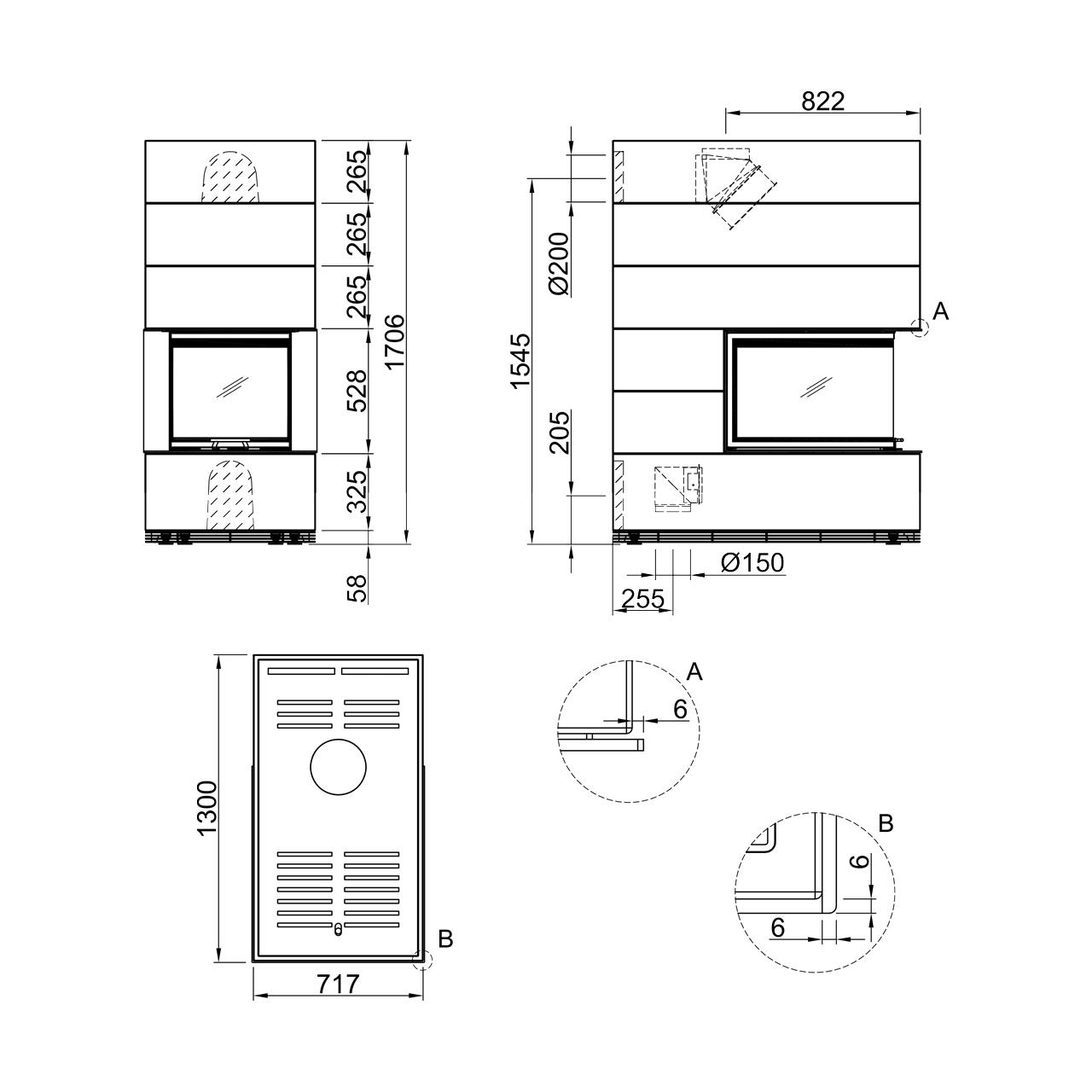 Kaminbausatz Spartherm SIM Arte U-70h 11 kW - Verkleidung: 1/3 Beton Fino - Feuerraumauskleidung: elfenbein