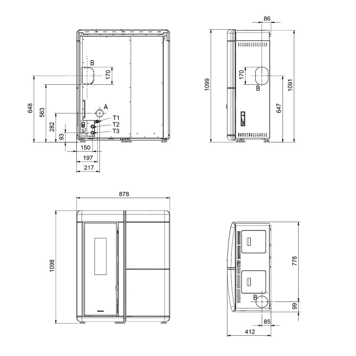 Pelletofen wasserführend Extraflame Evolution Line Evelyne Idro 2.0 mit 18 kW - Verkleidung: taupe