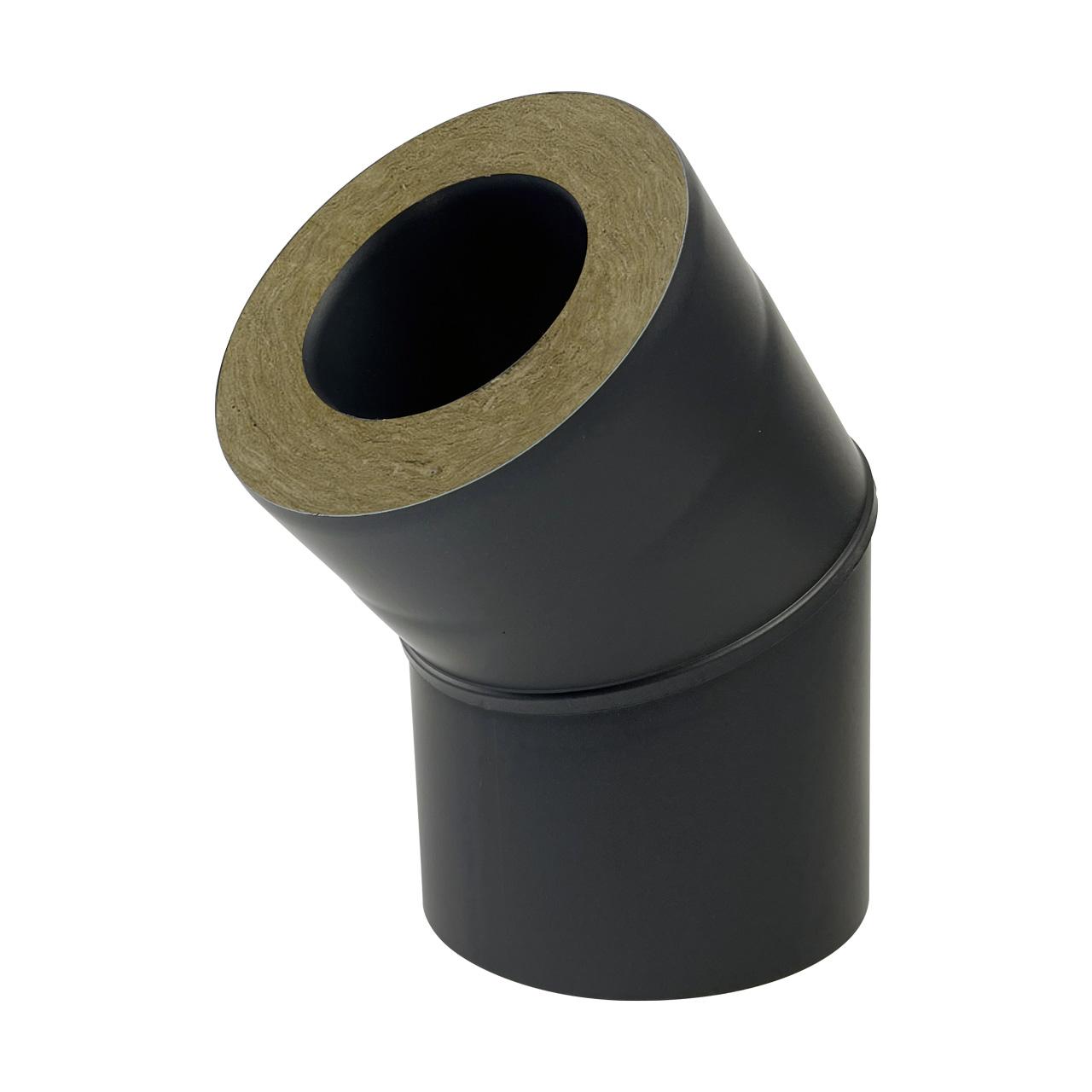 Doppelwandiges Pelletofenrohr Bogen DN 80 mm 45° Schwarz