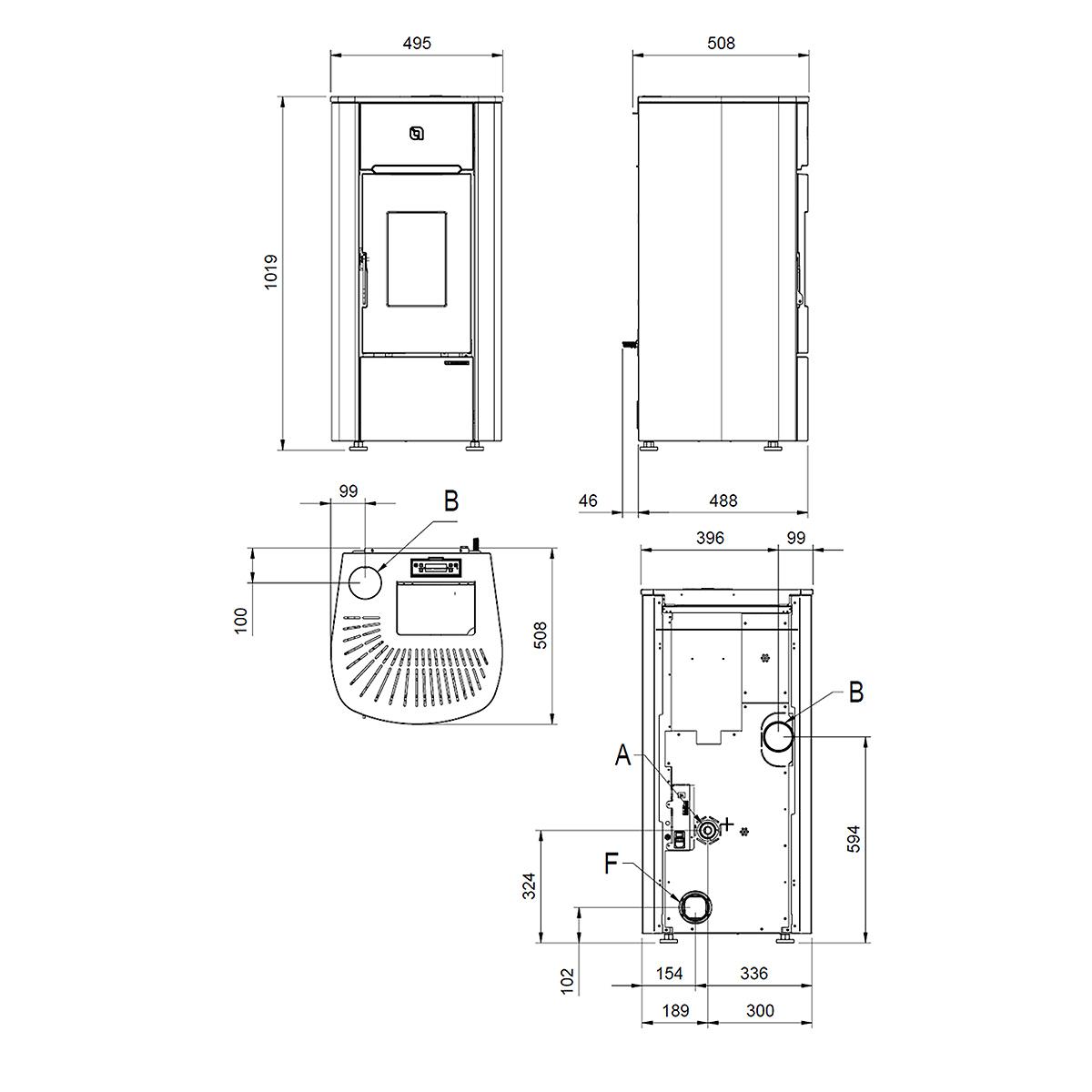 Pelletofen Extraflame Mariella mit 7 kW - Verkleidung: bordeaux