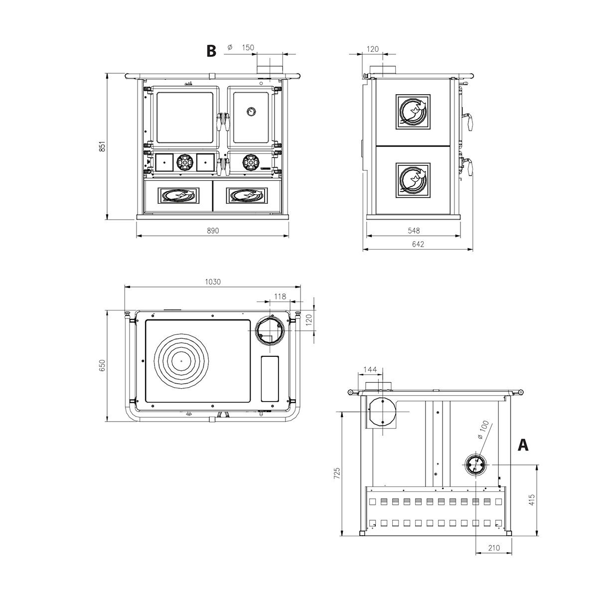Küchenofen La Nordica Rosa SX Reverse.16 mit 8,2 kW - Verkleidung: Keramik bordeaux